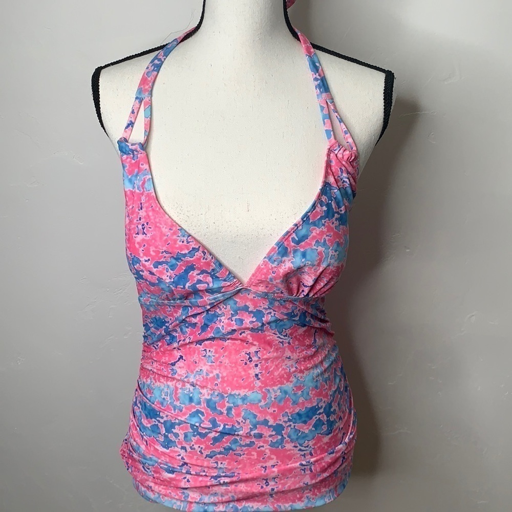 Pink Blue spatter print Tankini Top Small SW2043